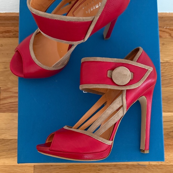 Edmundo Castillo Red and Tan Leather Women's Heels - Picture 3 of 4